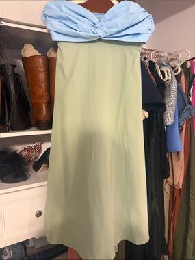 Light Blue/Green A-Line Strapless Women's Summer Dress